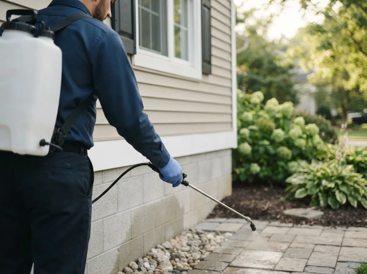 Pest control technician inspecting a home in Wimbledon, ND